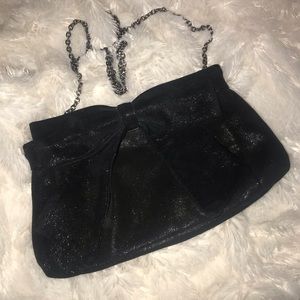 Ann Taylor Black Sheen Suede Chain Clutch